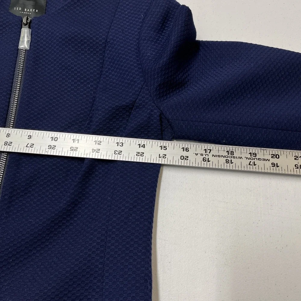Ted Baker Blazer Navy Blue Cropped Textured Jacket Womens 0 Office Career Staple